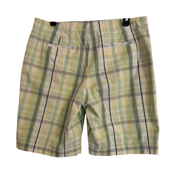 Izod Stretch Plaid Golf Walking Shorts Size 12 Pockets 10" Inseam Green Yellow E - Picture 2 of 6